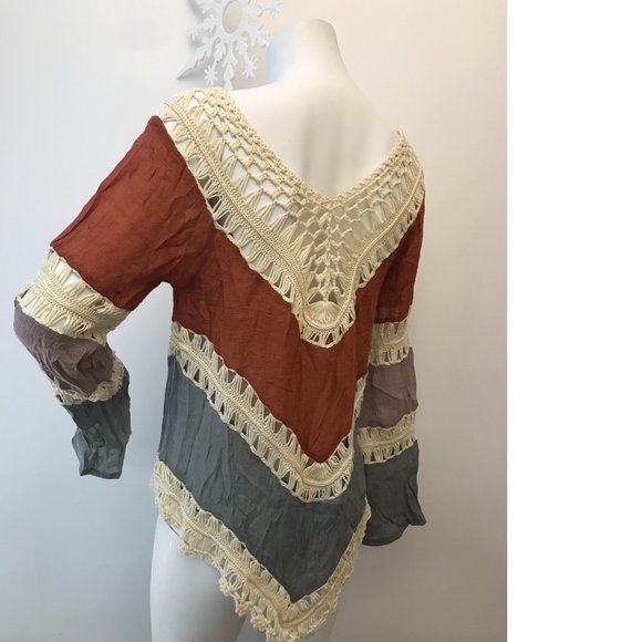 Boho Bohemian Crochet Crepe Coverup Swim Beach Tunic Dress Free People Copy NWOT - Picture 4 of 5